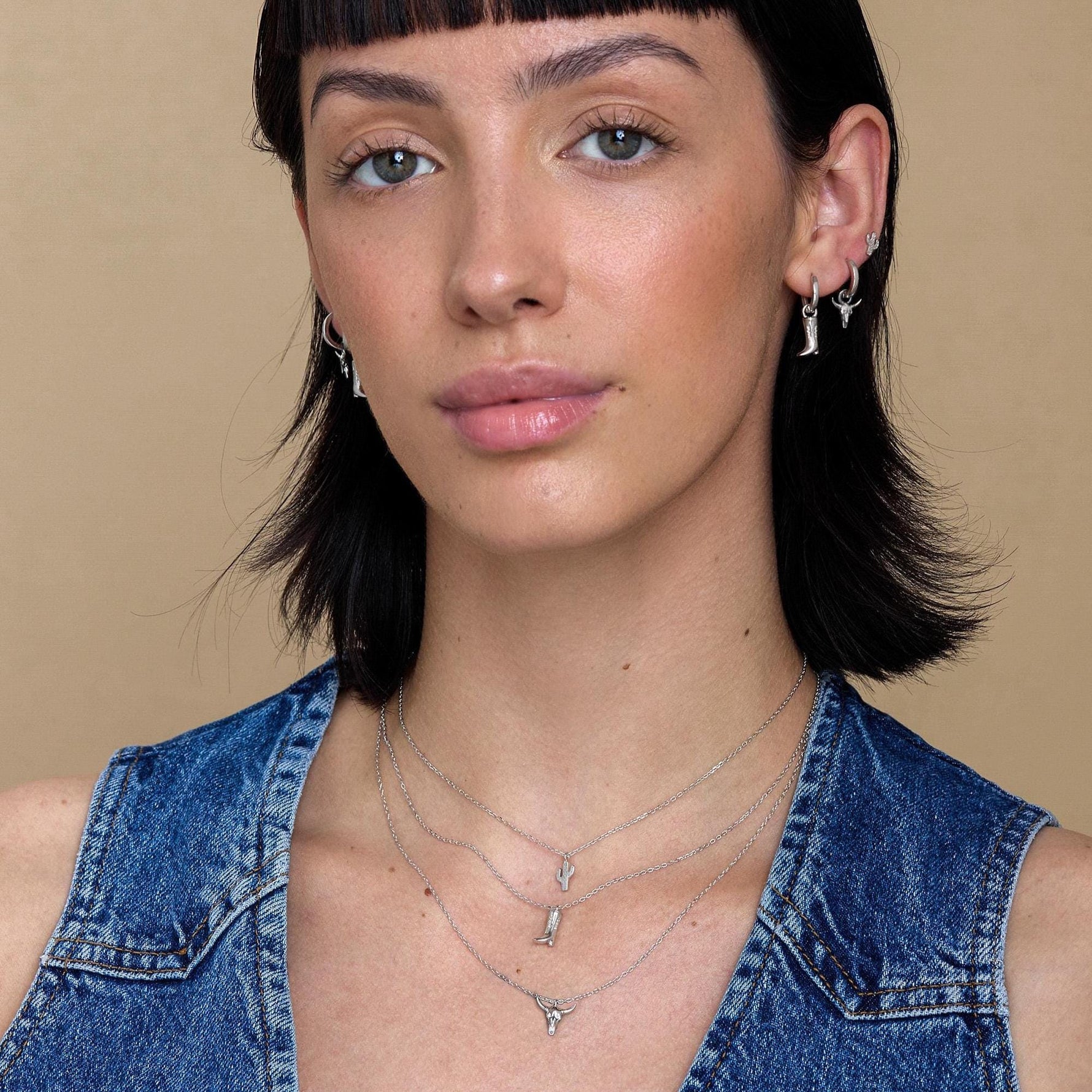 Tiny Bull Skull Huggie Hoop Earrings in Sterling Silver, Bull Skull Earrings, Animal Skull Dangle Hoops, Animal Earrings