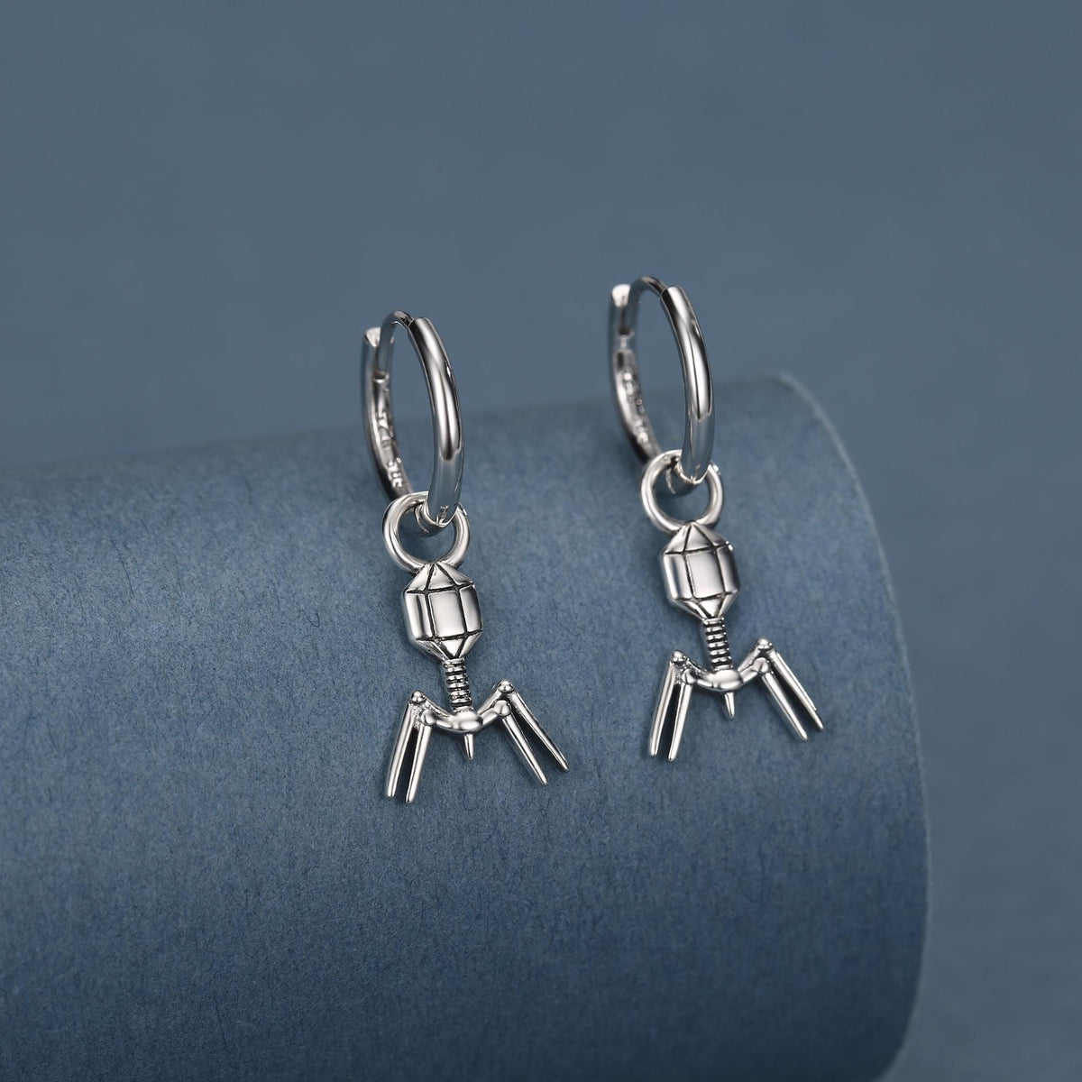 Sterling Silver Bacteriophage Charm Hoop Earrings