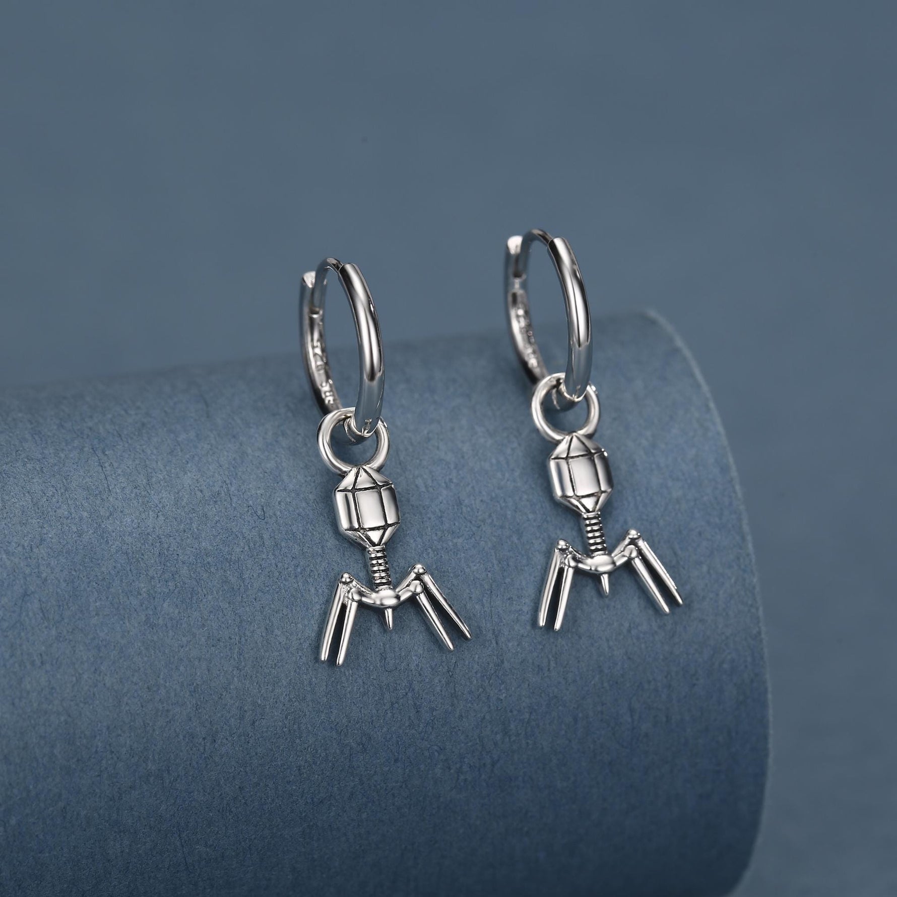 Sterling Silver Bacteriophage Charm Hoop Earrings