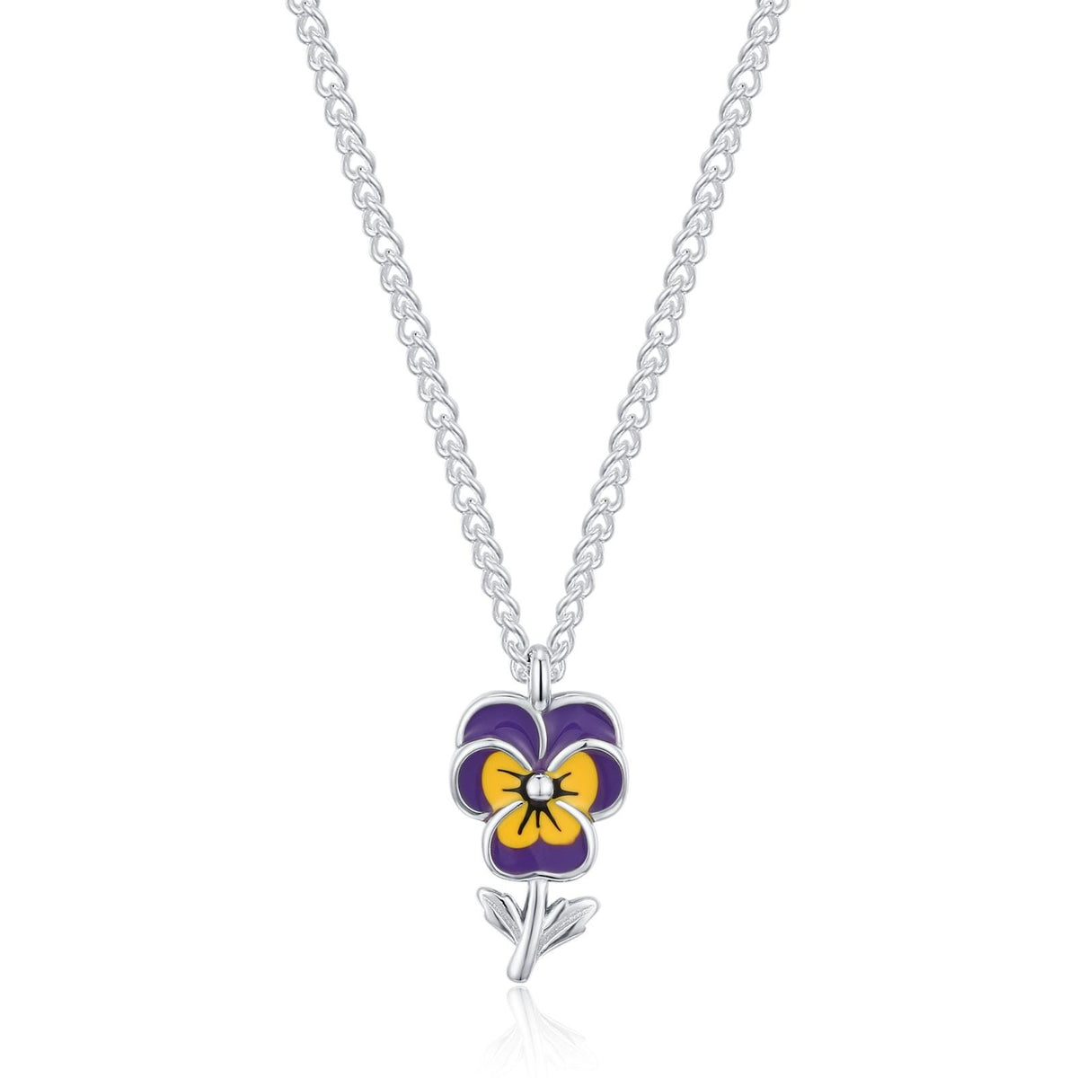 Sterling Silver Enamel Pansy Flower Necklace