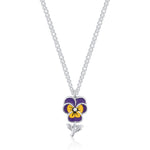 Sterling Silver Enamel Pansy Flower Necklace