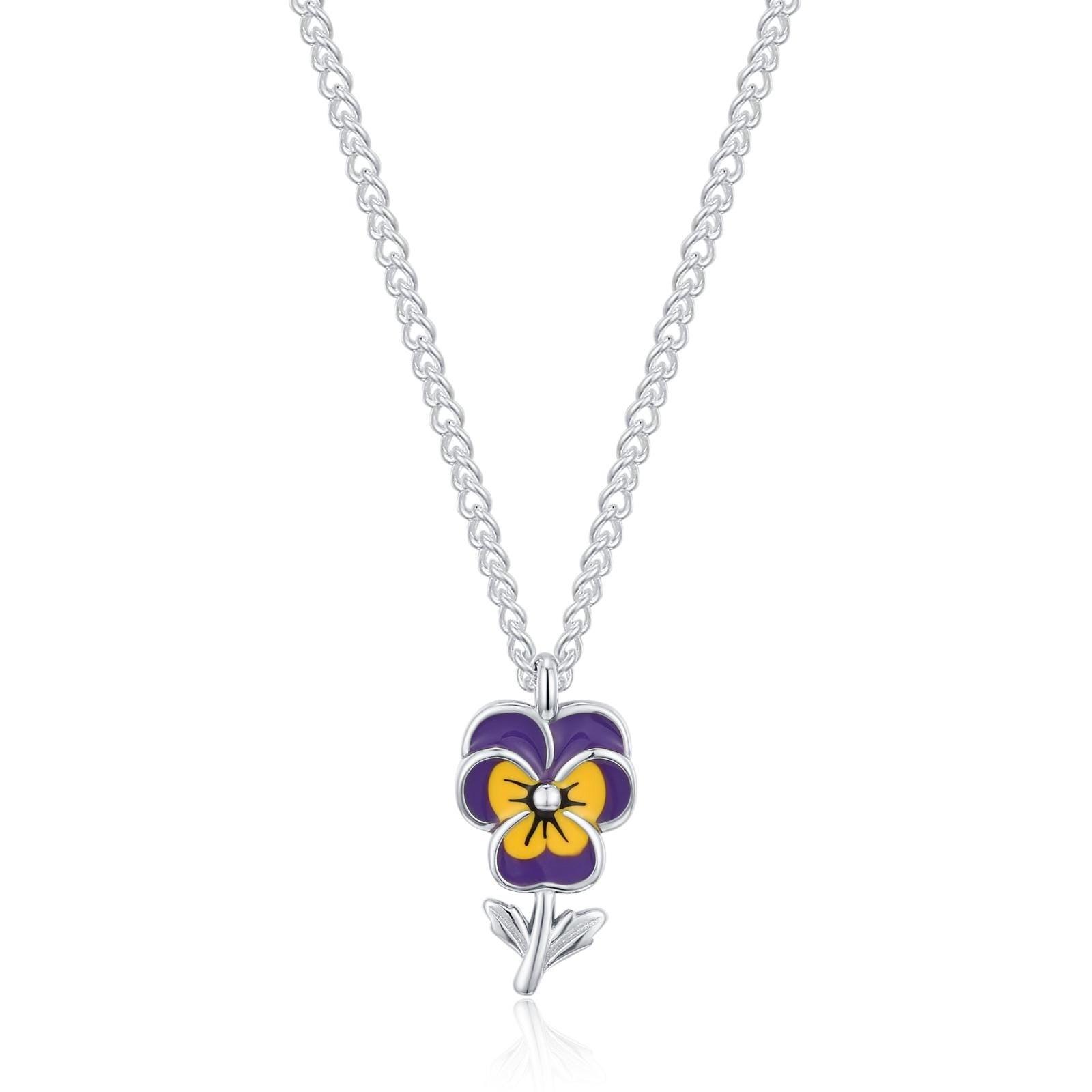 Sterling Silver Enamel Pansy Flower Necklace