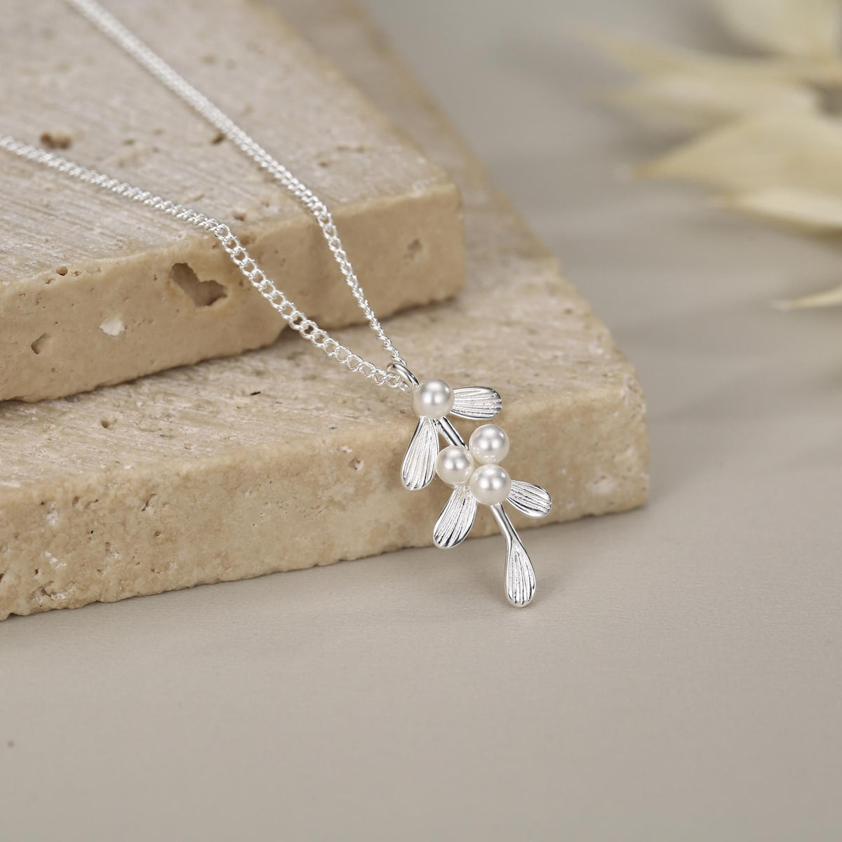 Sterling Silver Pearl Mistletoe Necklace