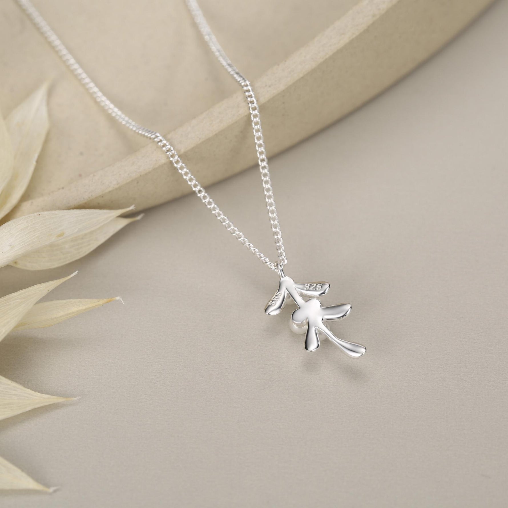 Sterling Silver Pearl Mistletoe Necklace
