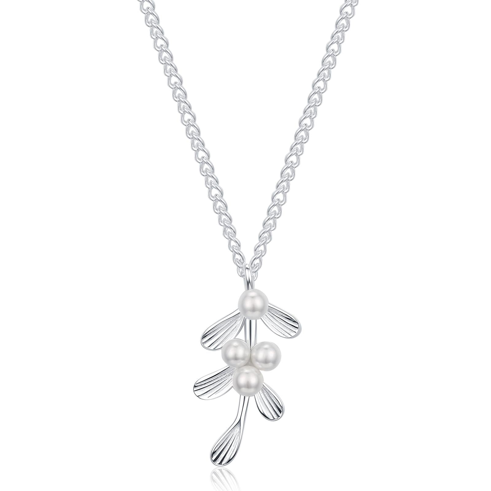 Sterling Silver Pearl Mistletoe Necklace