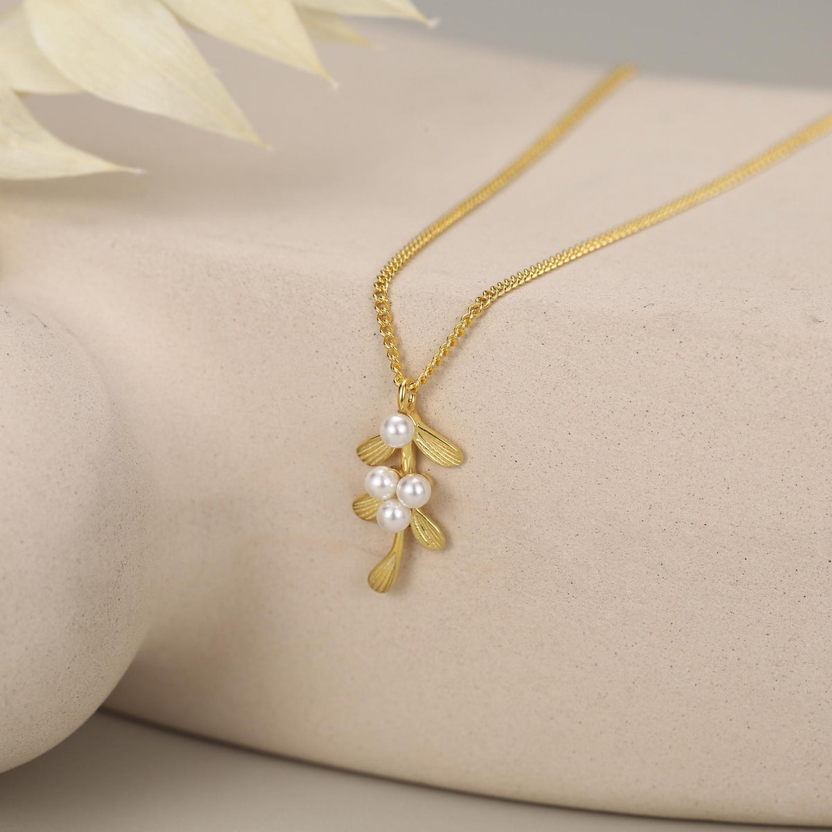 Sterling Silver Pearl Mistletoe Necklace