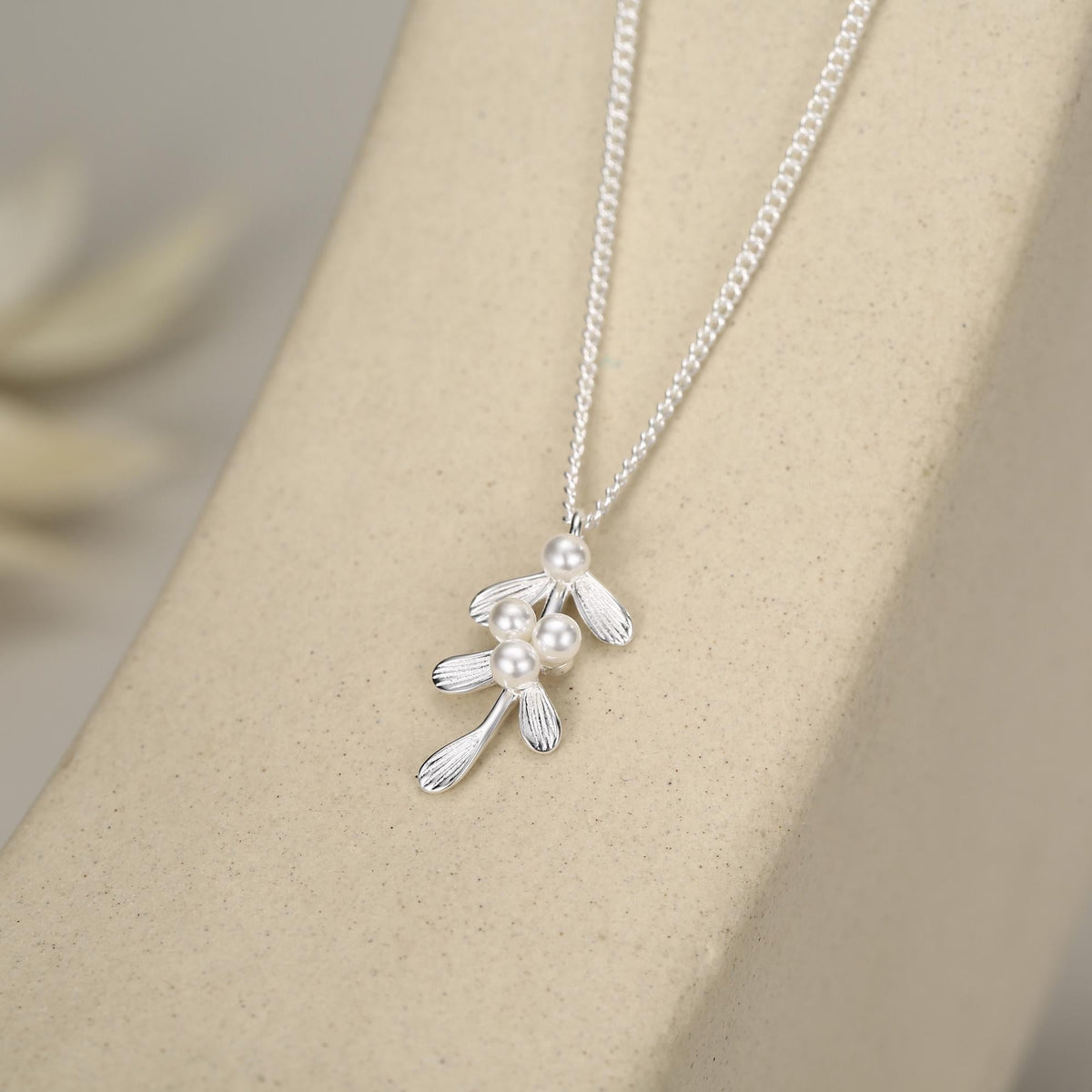 Sterling Silver Pearl Mistletoe Necklace
