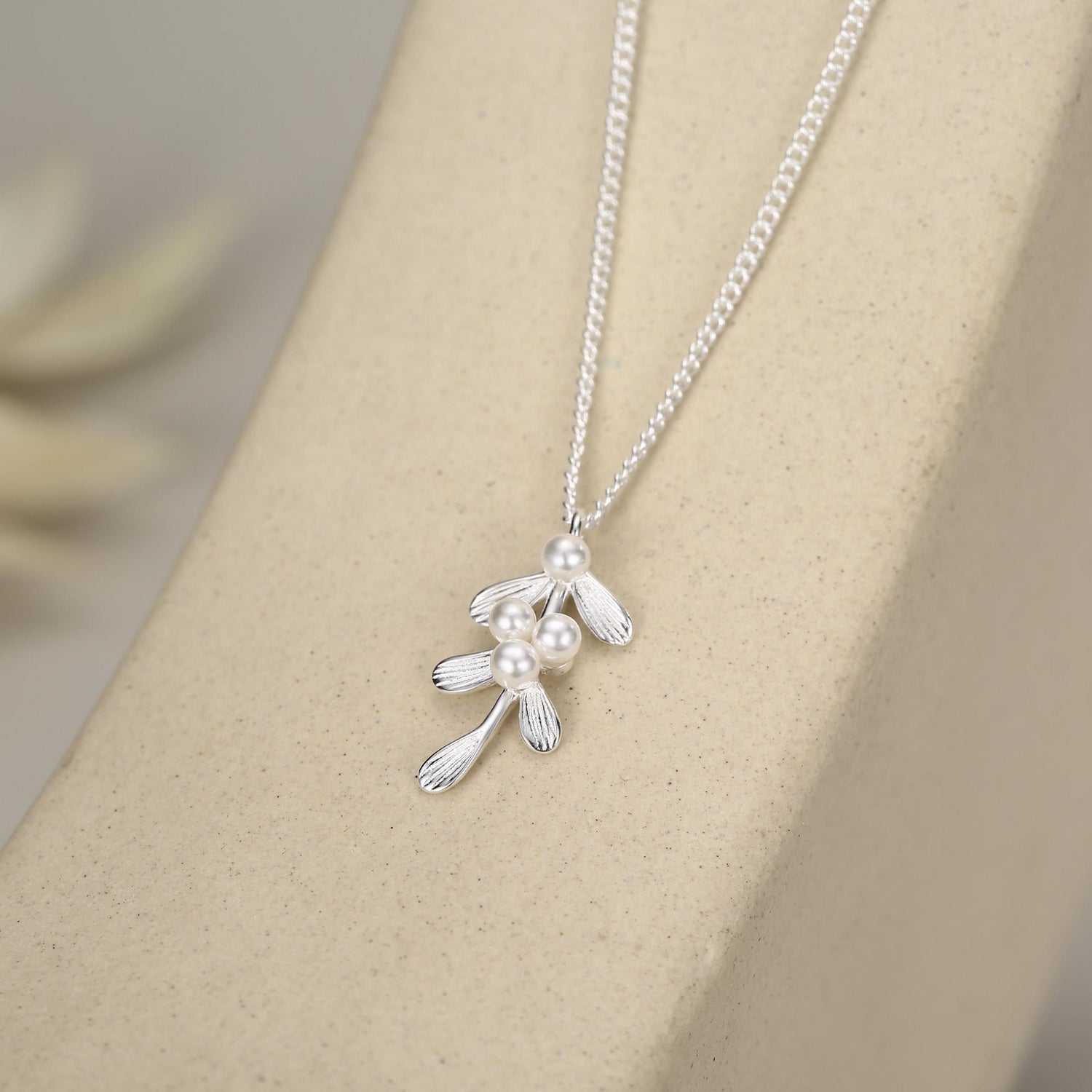 Sterling Silver Pearl Mistletoe Necklace
