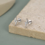 Sterling Silver CZ Lightning Bolt 16G Flat Back Labret