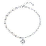 Freshwater Pearl and Paperclip Beaded Bracelet with a Heart Charm
