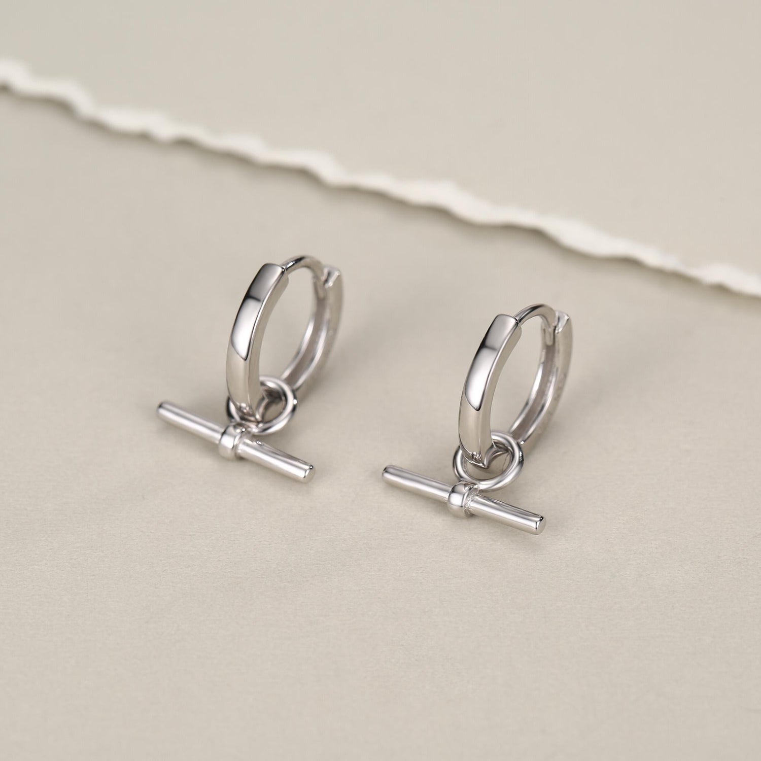 Sterling Silver Horizontal Bar Dangle Hoop Earrings, Detachable Charm Hoop Earrings, Silver or Gold, Interchangeable and detachable