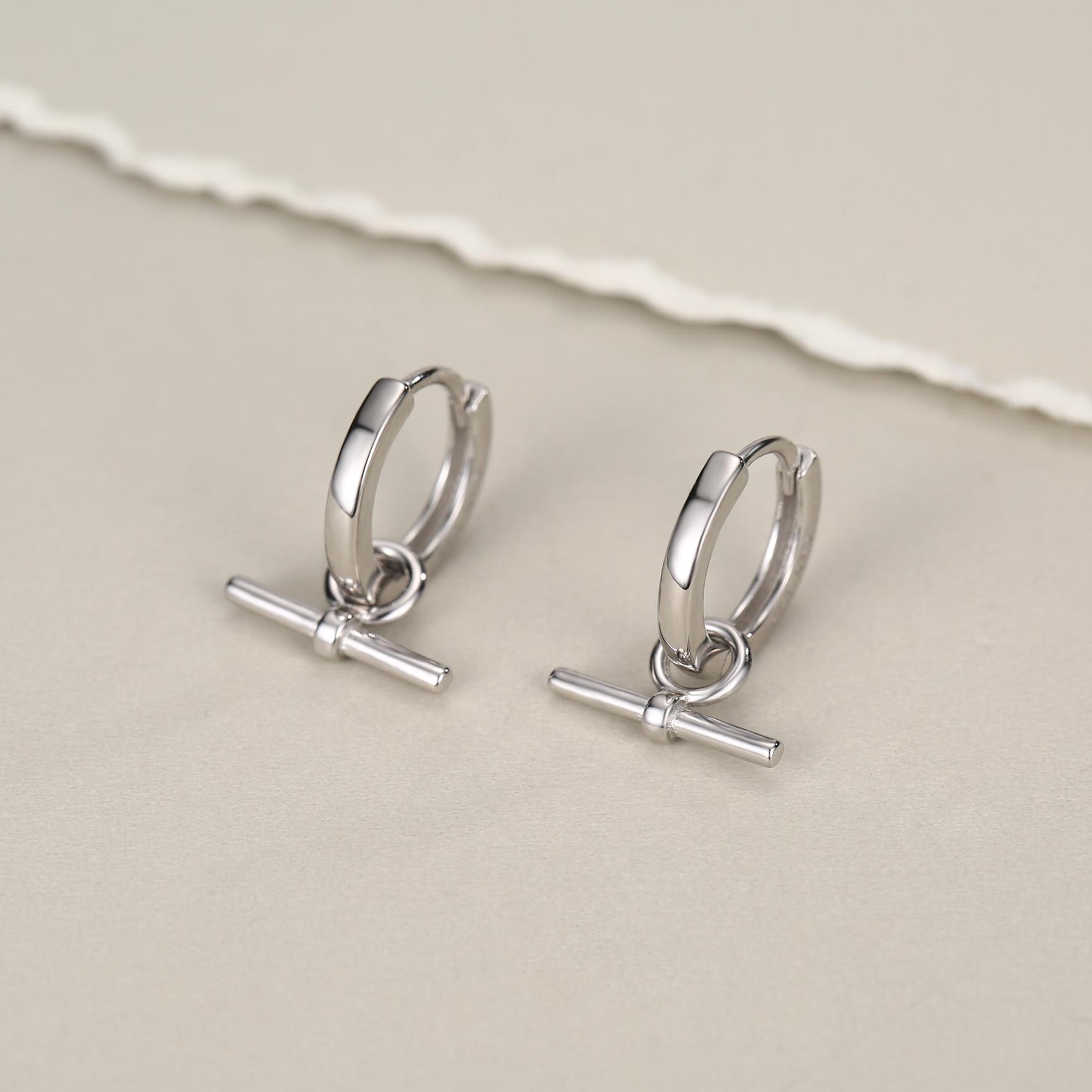 Sterling Silver Horizontal Bar Dangle Hoop Earrings, Detachable Charm Hoop Earrings, Silver or Gold, Interchangeable and detachable