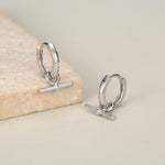 Sterling Silver Horizontal Bar Dangle Hoop Earrings, Detachable Charm Hoop Earrings, Silver or Gold, Interchangeable and detachable