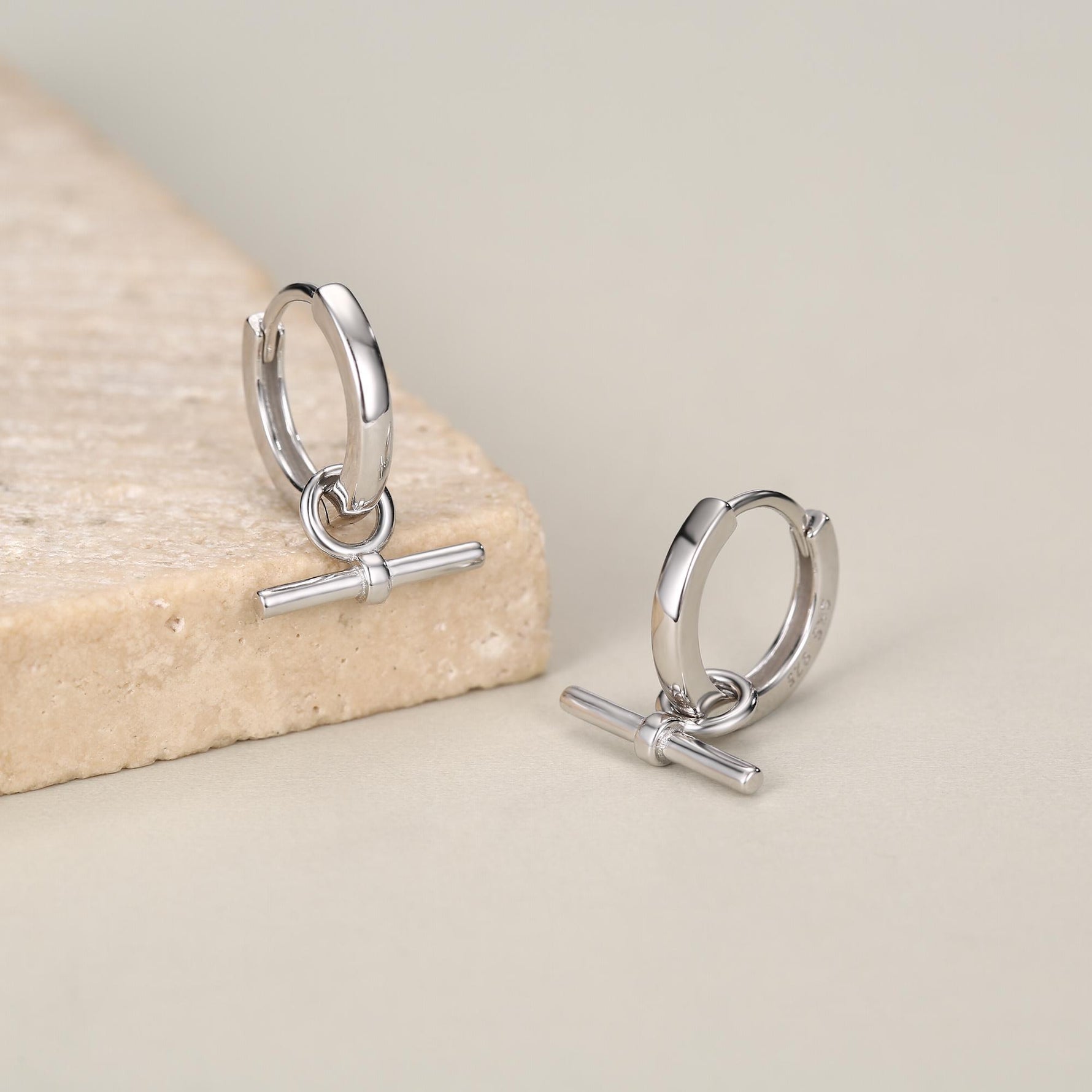 Sterling Silver Horizontal Bar Dangle Hoop Earrings, Detachable Charm Hoop Earrings, Silver or Gold, Interchangeable and detachable
