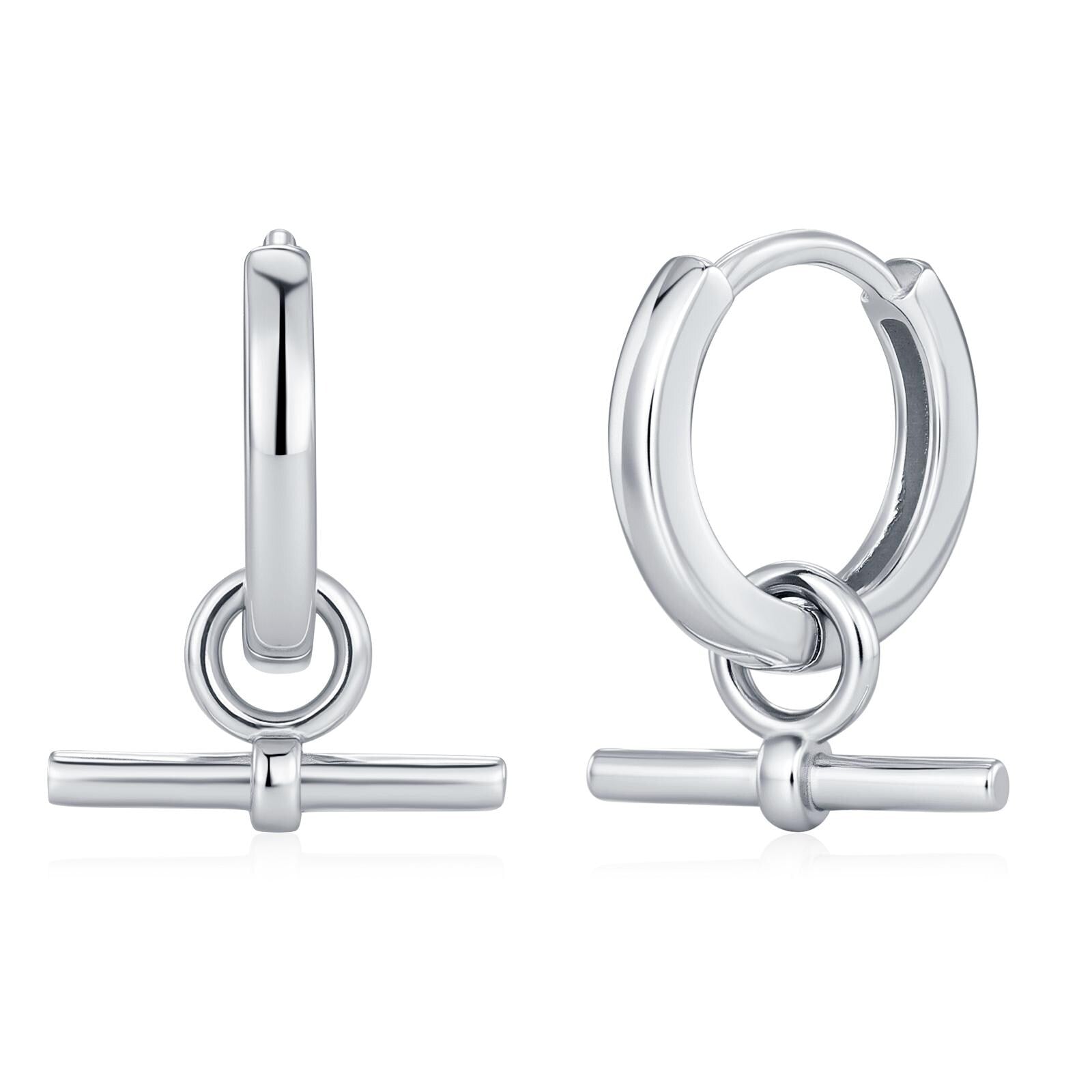 Sterling Silver Horizontal Bar Dangle Hoop Earrings, Detachable Charm Hoop Earrings, Silver or Gold, Interchangeable and detachable