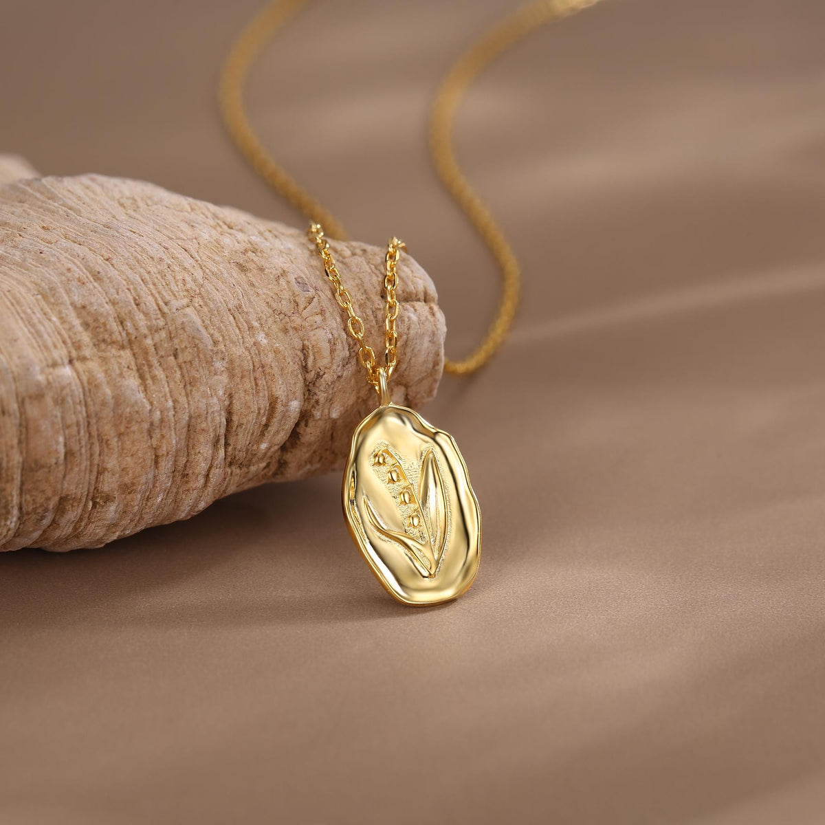 Lily of the Valley Birth Flower Oval Pendant Necklace