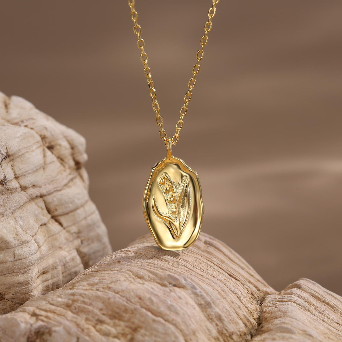 Lily of the Valley Birth Flower Oval Pendant Necklace