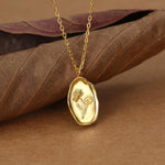 Water Lily Flower Oval Pendant Necklace