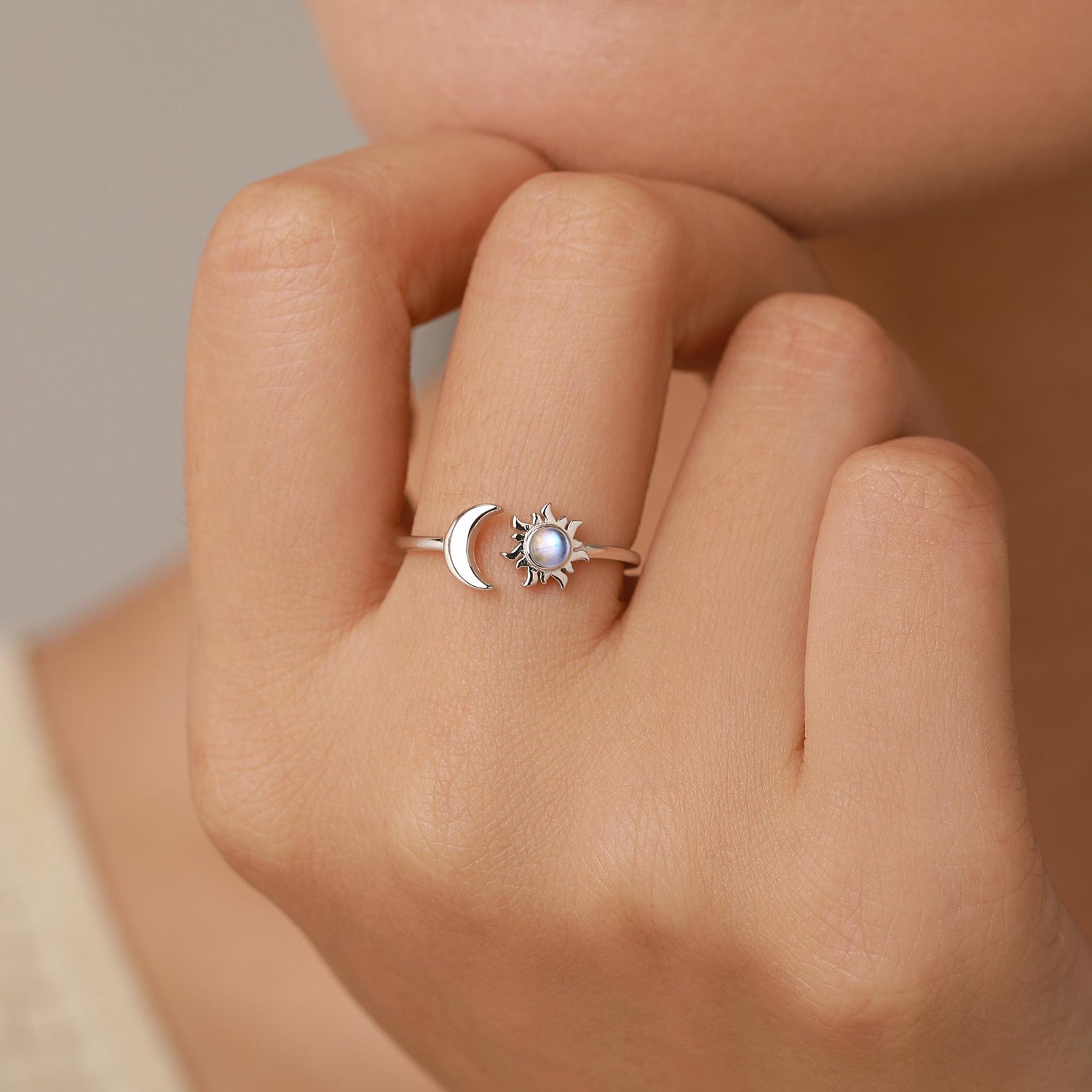 Moonstone Sun & Moon Open Ring