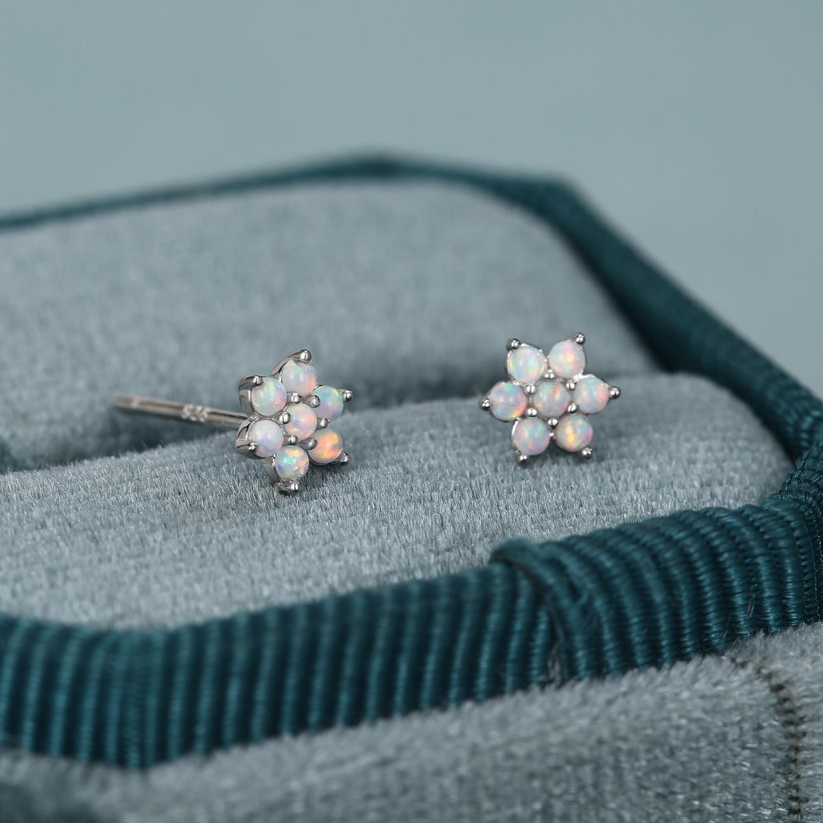 Opal Flower Stud Earrings in Sterling Silver - Gold or Silver - Opal Snowflake - 7 Opal Cluster - Petite Stud Earrings