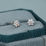 Opal Flower Stud Earrings in Sterling Silver - Gold or Silver - Opal Snowflake - 7 Opal Cluster - Petite Stud Earrings