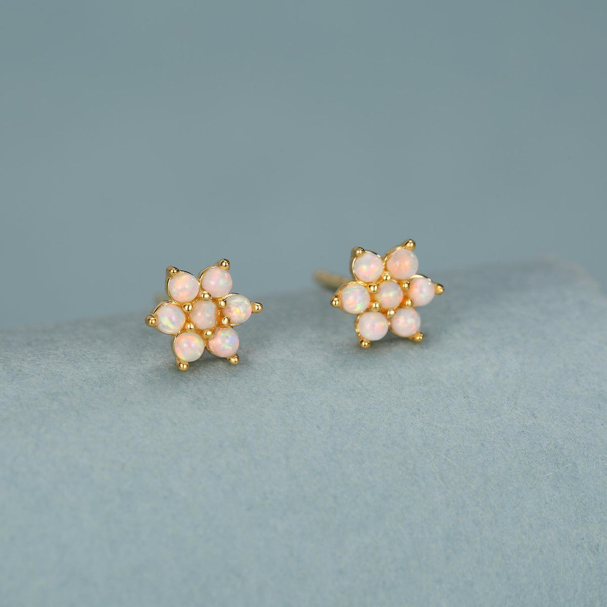 Opal Flower Stud Earrings in Sterling Silver - Gold or Silver - Opal Snowflake - 7 Opal Cluster - Petite Stud Earrings