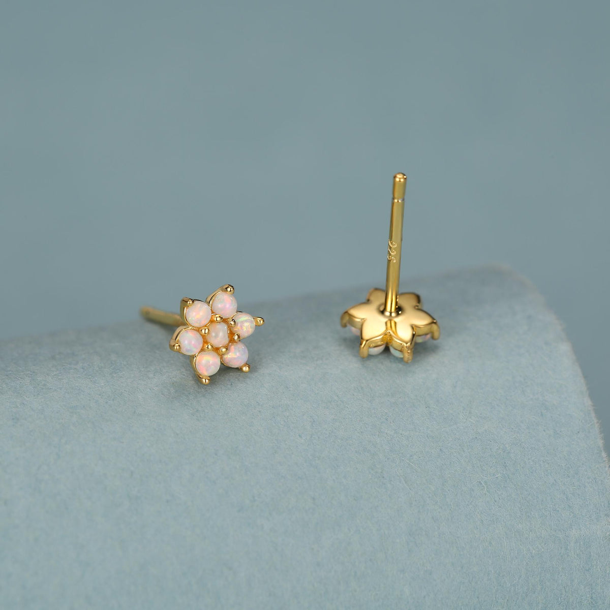 Opal Flower Stud Earrings in Sterling Silver - Gold or Silver - Opal Snowflake - 7 Opal Cluster - Petite Stud Earrings