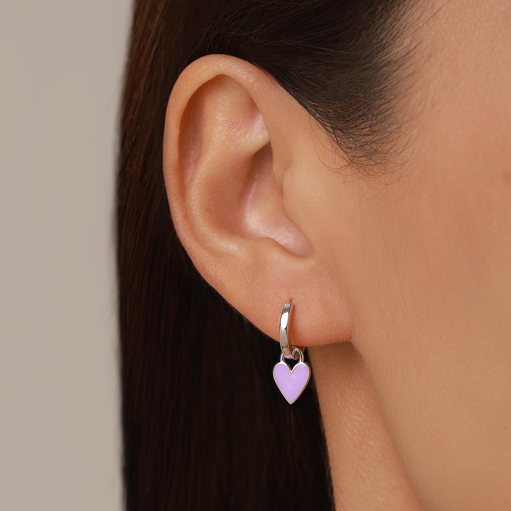 Purple Enamel Heart Earring Charms in Sterling Silver for Huggie Hoops
