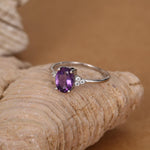 Vintage Amethyst Oval Gemstone Ring with CZ Accents