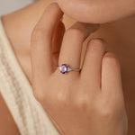 Vintage Amethyst Oval Gemstone Ring with CZ Accents