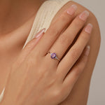 Vintage Amethyst Oval Gemstone Ring with CZ Accents