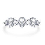 Triple Skull Motif Ring with Clear CZ