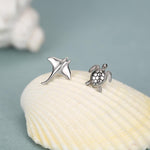 Mismatched Manta Ray and Sea Turtle Stud Earrings