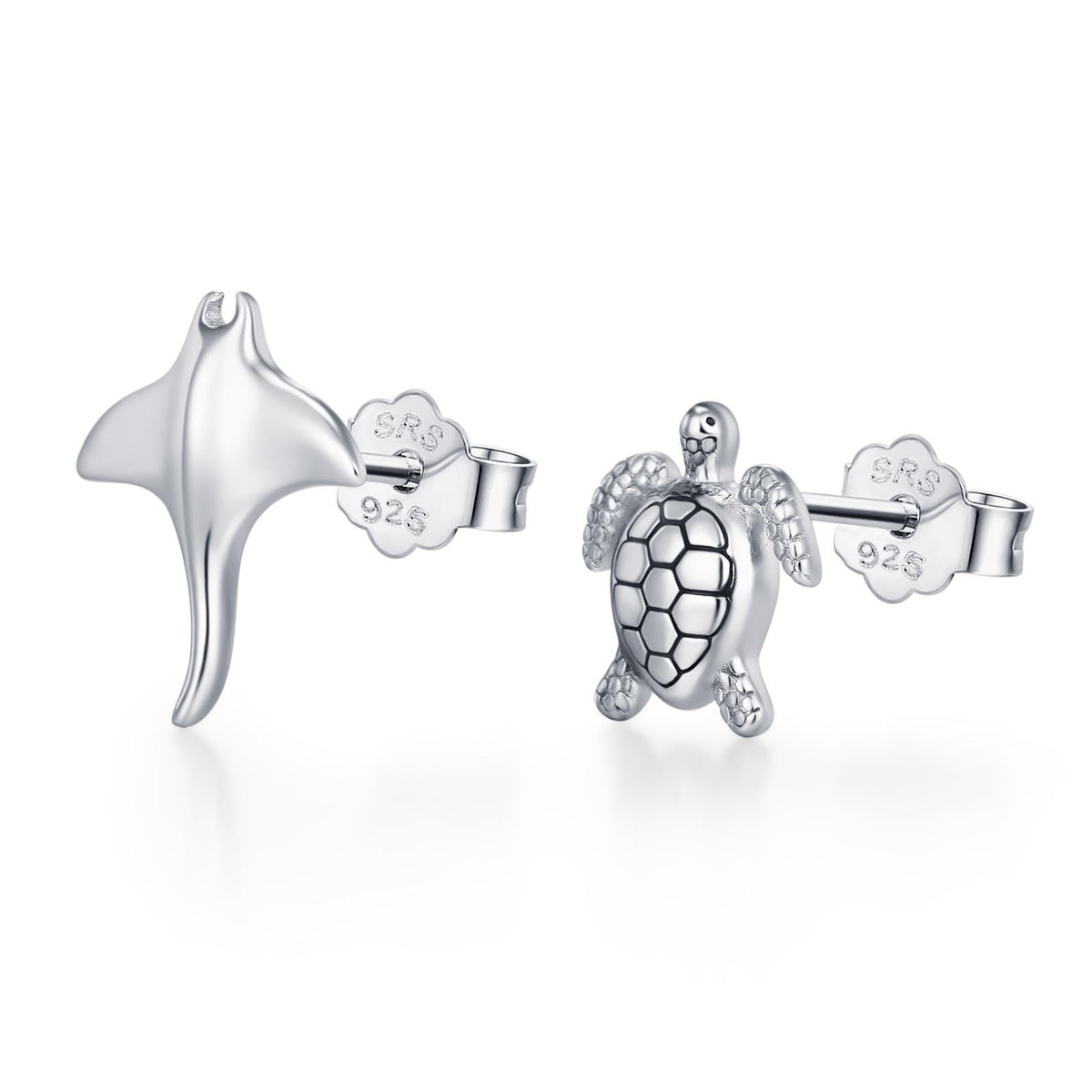 Mismatched Manta Ray and Sea Turtle Stud Earrings
