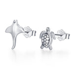Mismatched Manta Ray and Sea Turtle Stud Earrings