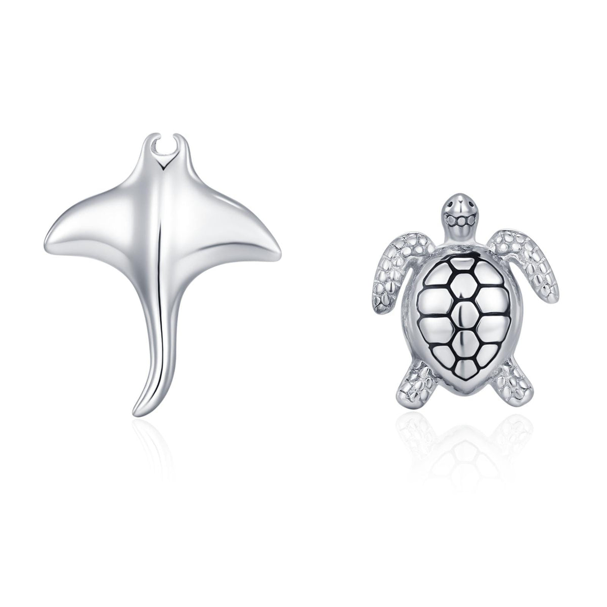 Mismatched Manta Ray and Sea Turtle Stud Earrings