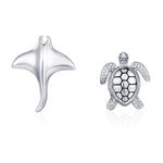 Mismatched Manta Ray and Sea Turtle Stud Earrings