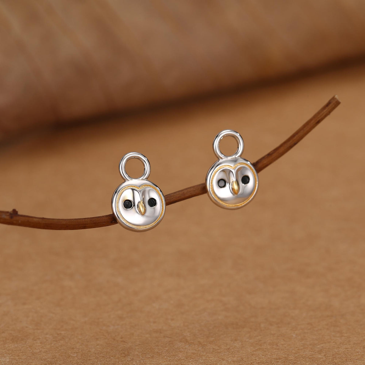 Owl Earring Charms for Hoops in Sterling Silver