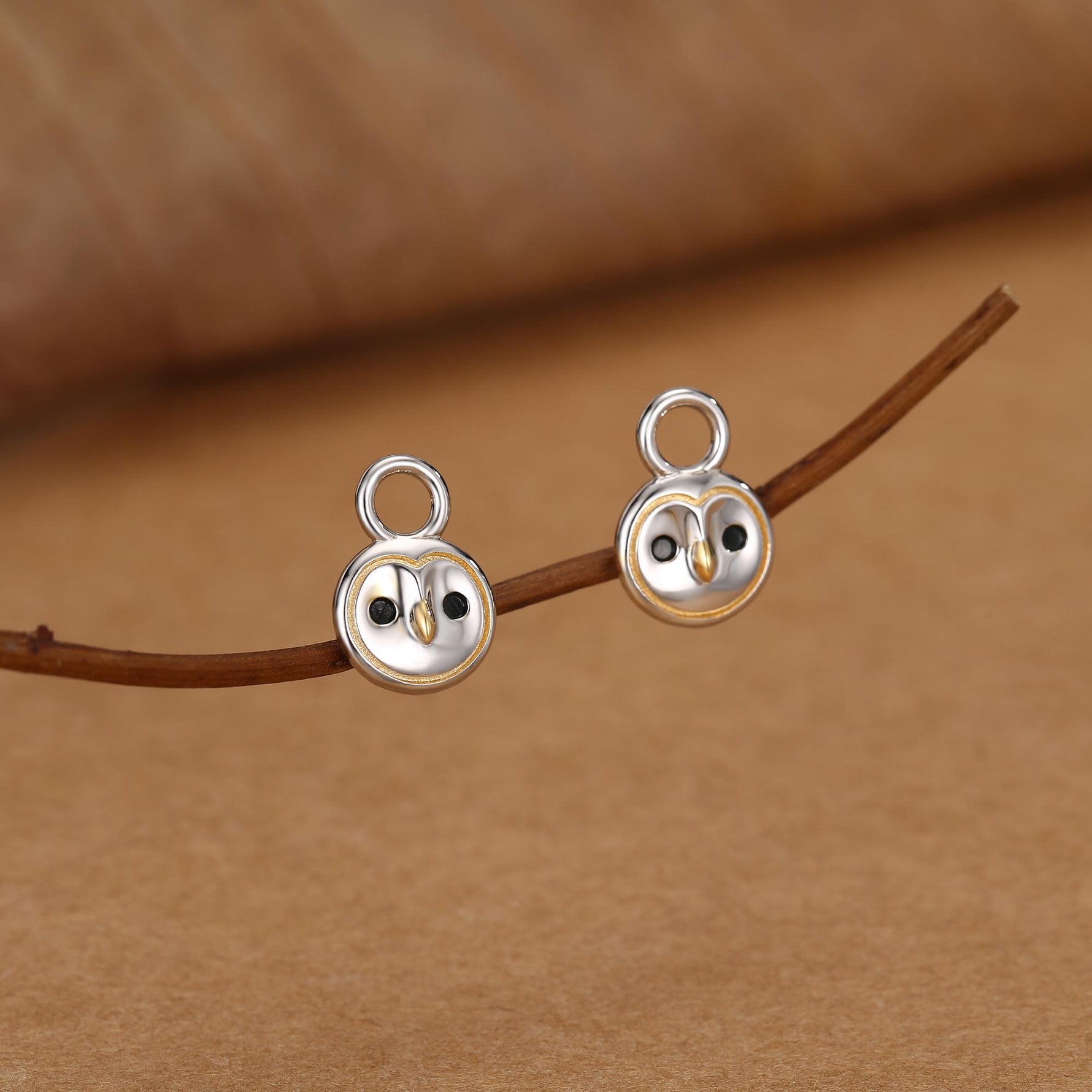 Owl Earring Charms for Hoops in Sterling Silver