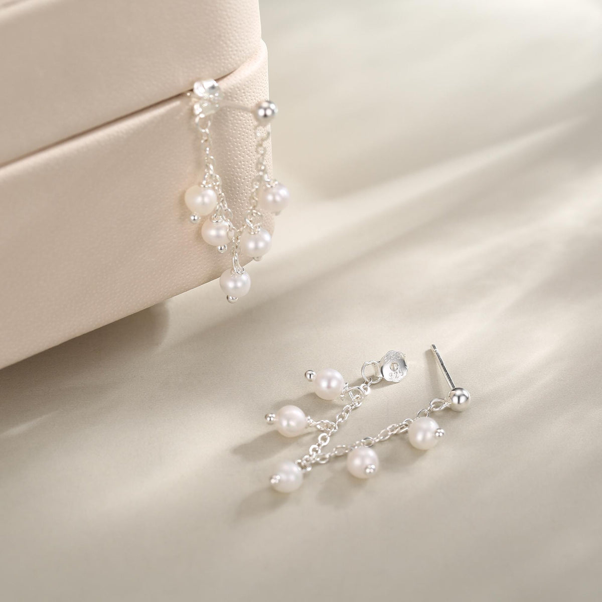 Sterling Silver Genuine Pearl and Chain Jacket Earrings in Sterling Silver, Silver or Gold, Tiny Ear Jacket, Irregular Shaped Pearls