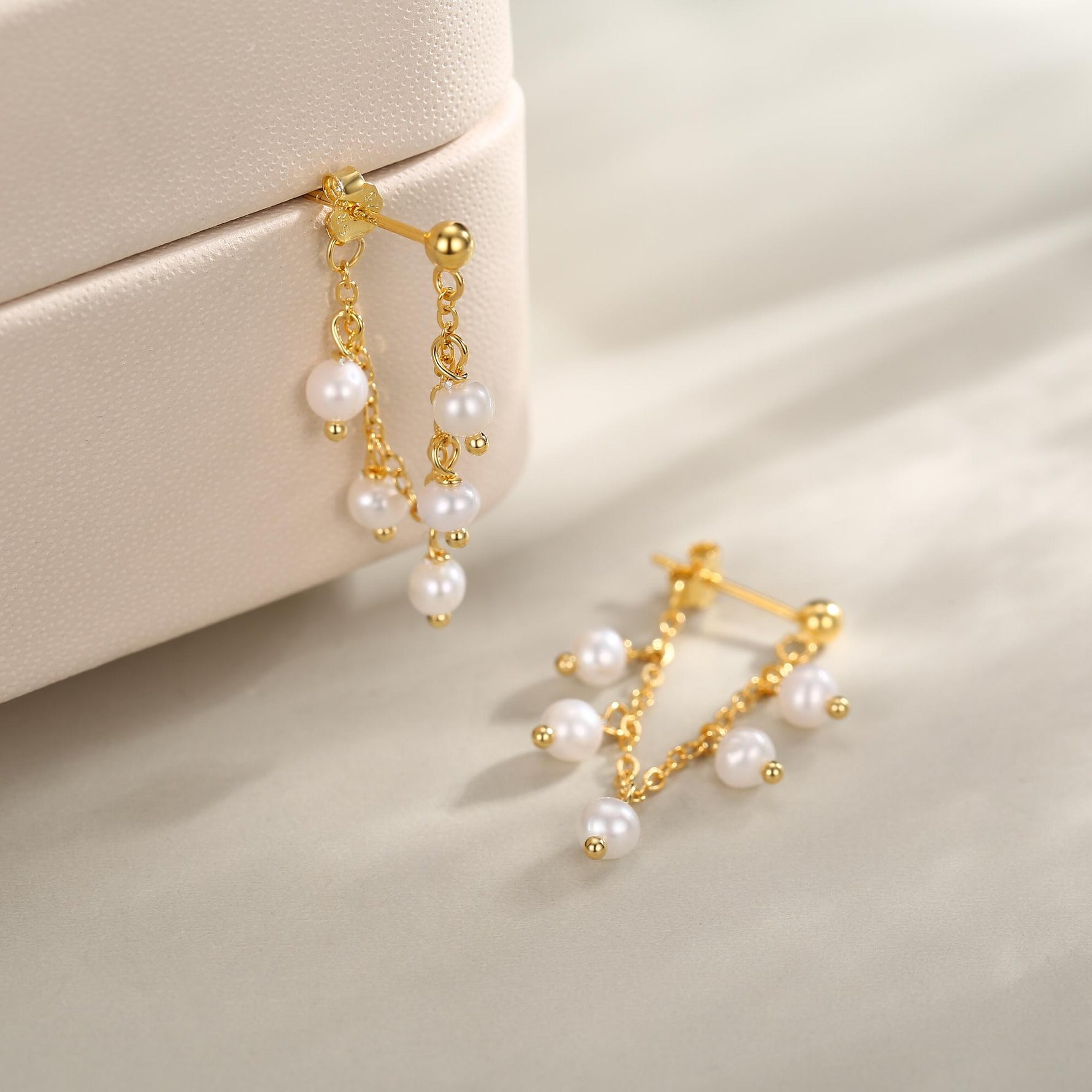 Sterling Silver Genuine Pearl and Chain Jacket Earrings in Sterling Silver, Silver or Gold, Tiny Ear Jacket, Irregular Shaped Pearls