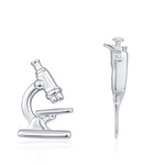 Sterling Silver Microscope and Pipette Mismatched Stud Earrings
