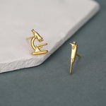 Sterling Silver Microscope and Pipette Mismatched Stud Earrings