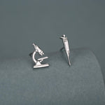 Sterling Silver Microscope and Pipette Mismatched Stud Earrings