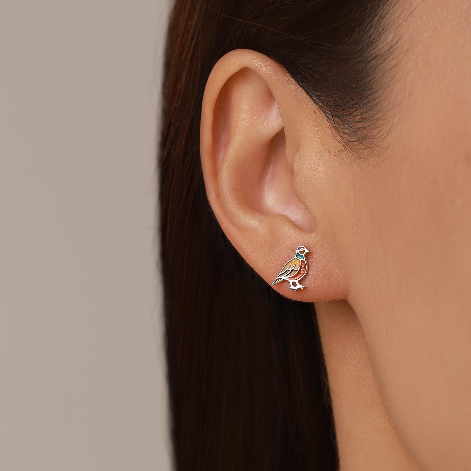Sterling Silver Pheasant Stud Earrings