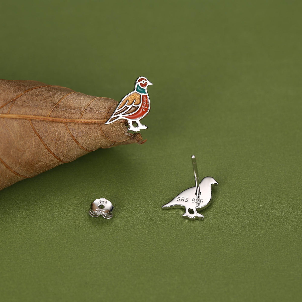 Sterling Silver Pheasant Stud Earrings