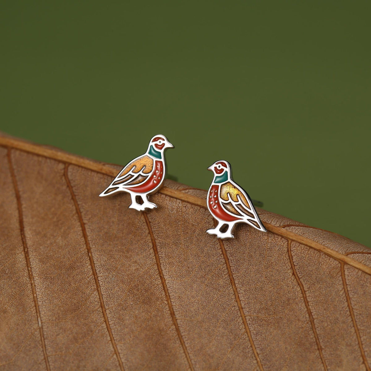 Sterling Silver Pheasant Stud Earrings