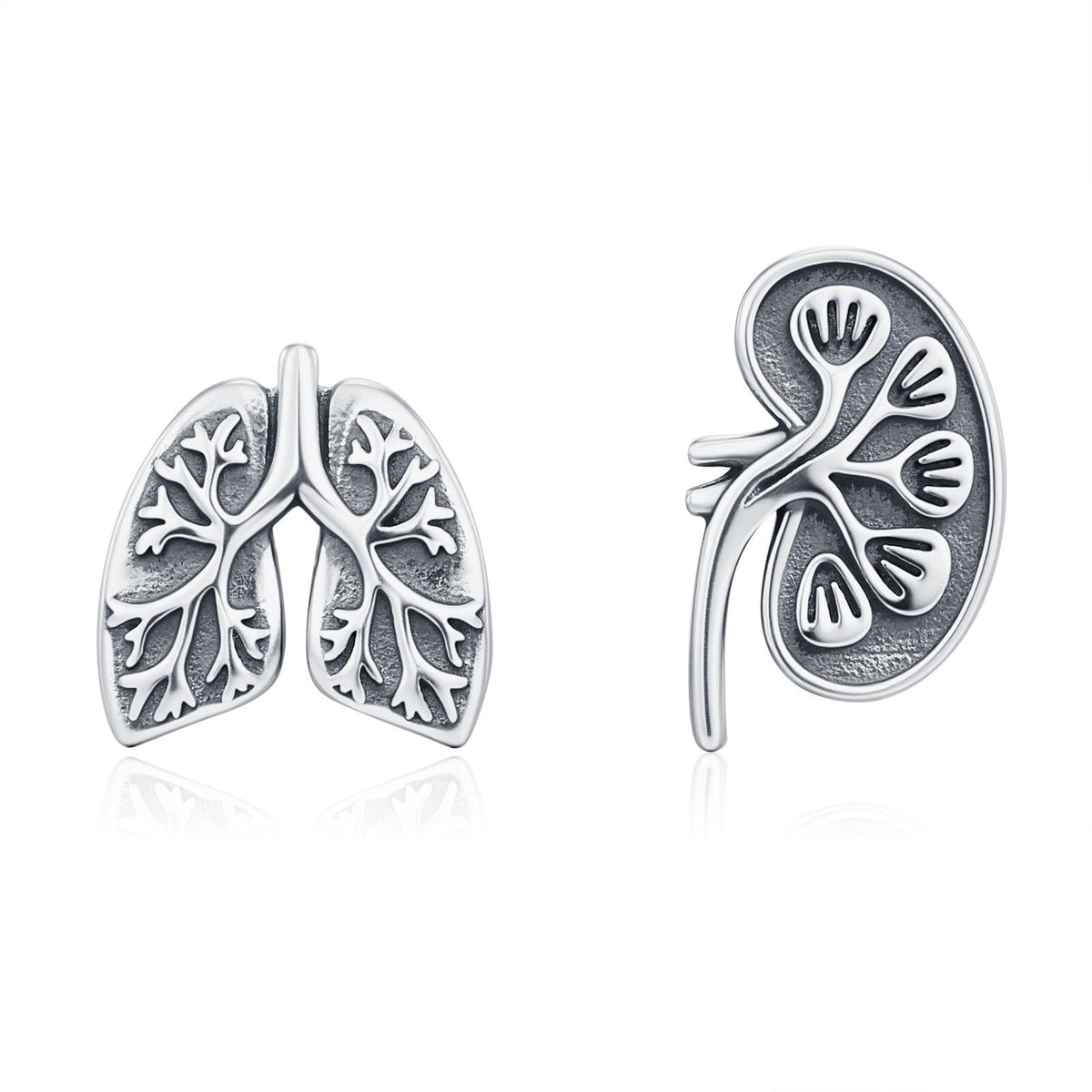 Sterling Silver Lungs and Kidney Mismatched Stud Earrings