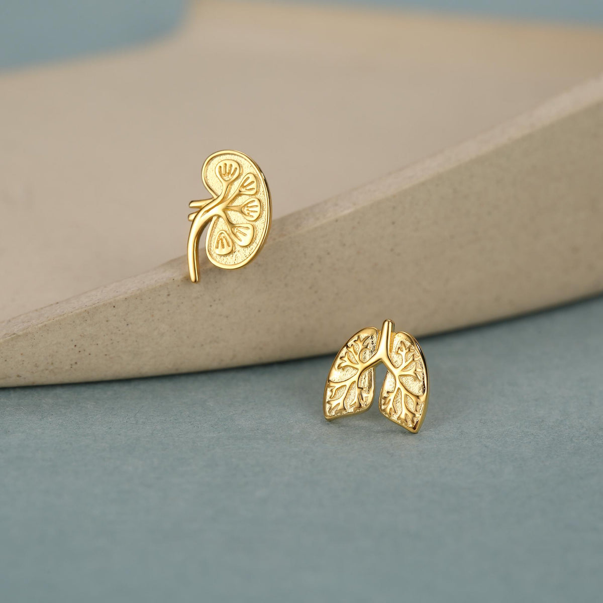 Sterling Silver Lungs and Kidney Mismatched Stud Earrings
