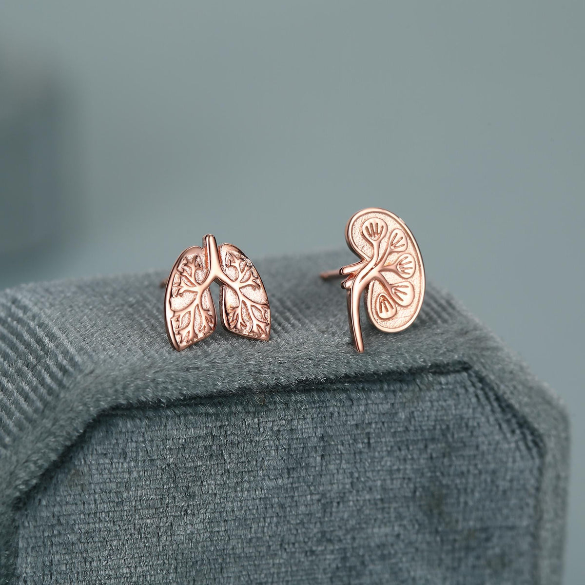 Sterling Silver Lungs and Kidney Mismatched Stud Earrings